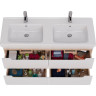 Тумба LEMARK OLIVIA 125 см под 2 раковины, подвесная, 4 ящика, корпус Дуб кантри, фасад белый глянец LM08OL125T