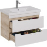 Тумба LEMARK OLIVIA 80 см под раковину, подвесная, 2 ящика, корпус Дуб кантри, фасад белый глянец LM08OL80T